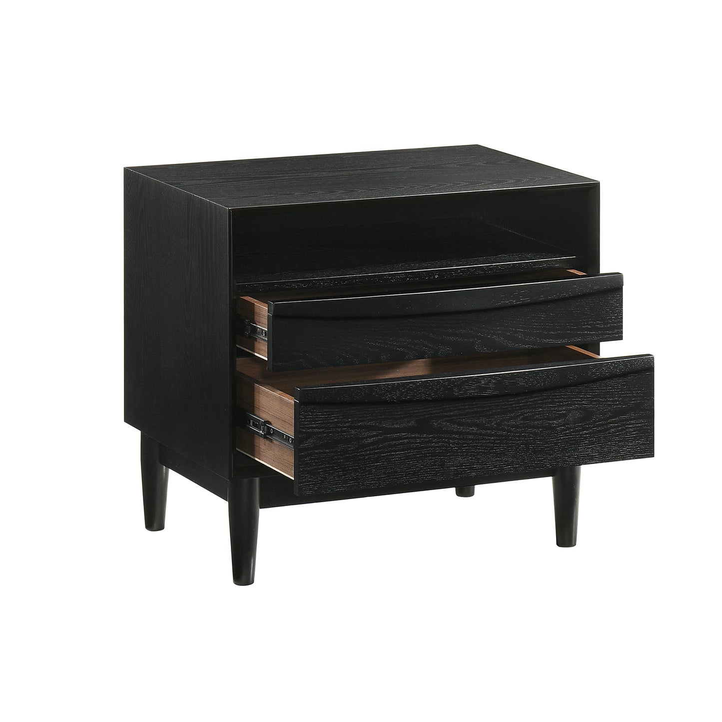 Artemio 2 Drawer Wood Nightstand with Shelf in Black Finish