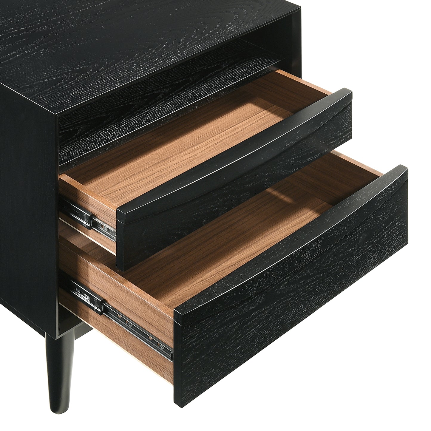 Artemio 2 Drawer Wood Nightstand with Shelf in Black Finish