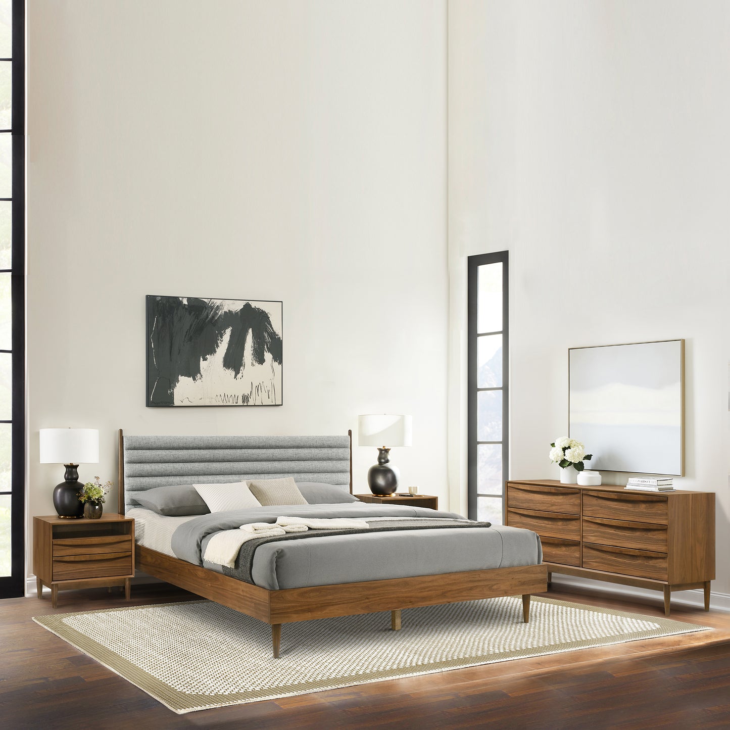 Artemio 2 Drawer Wood Nightstand with Shelf in Walnut Finish
