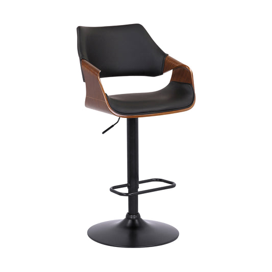 Aspen Adjustable Swivel Faux Leather and Walnut Wood Bar Stool with Base