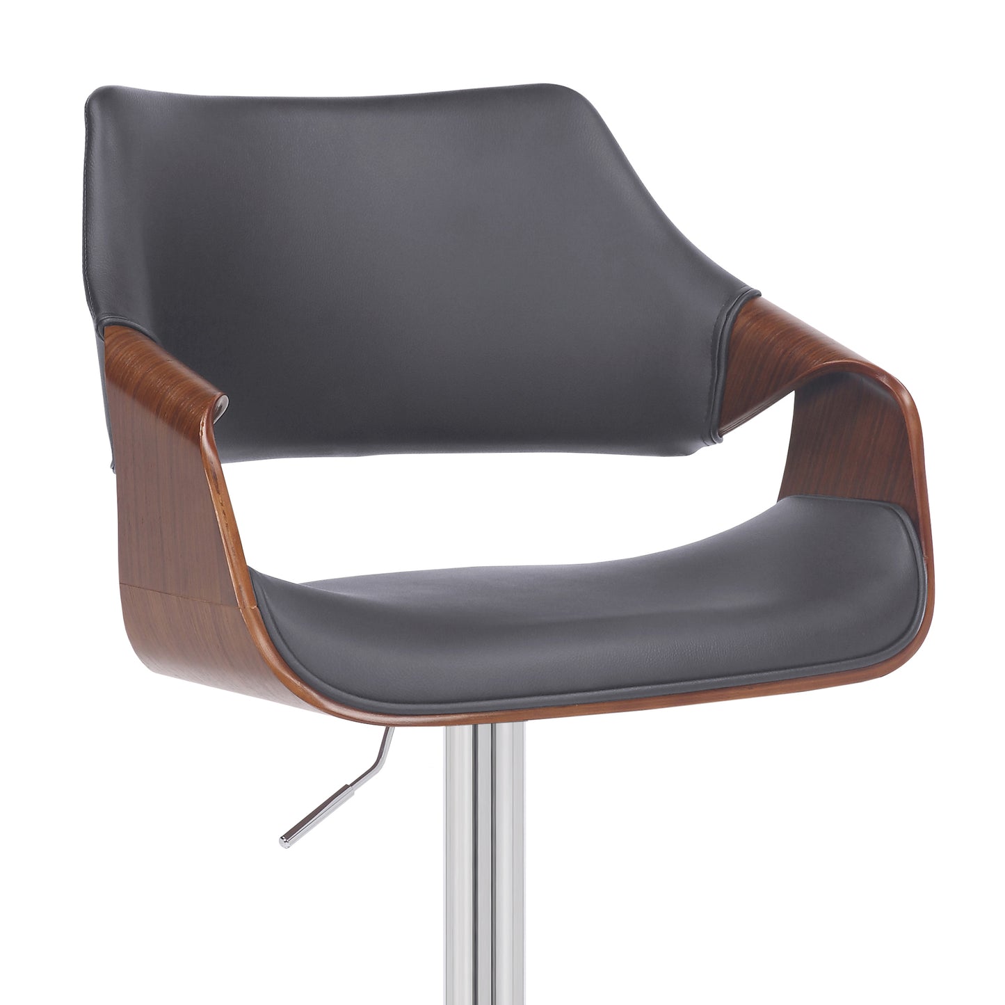 Aspen Adjustable Swivel Faux Leather and Walnut Wood Bar Stool with Base