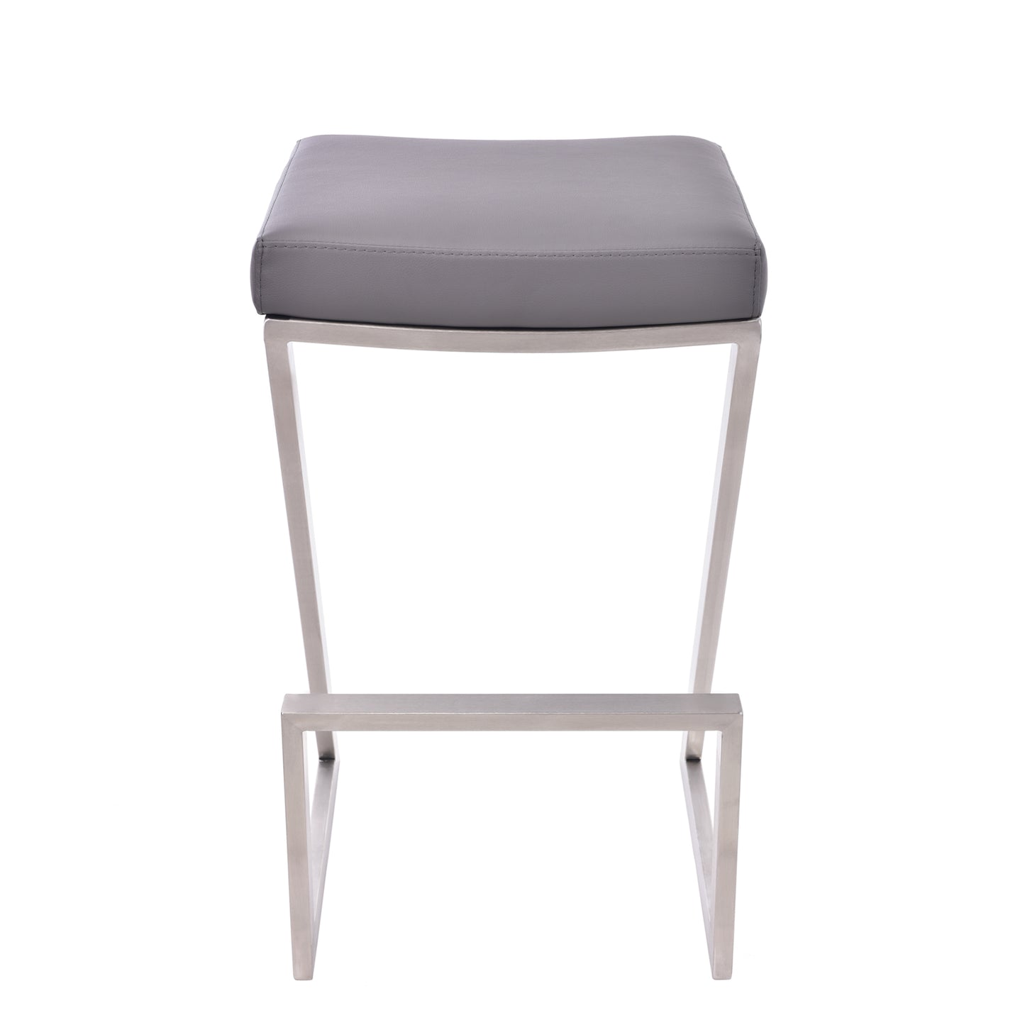 Atlantis 26" Counter Height Backless Gray Faux Leather and Brushed Stainless Steel Bar Stool