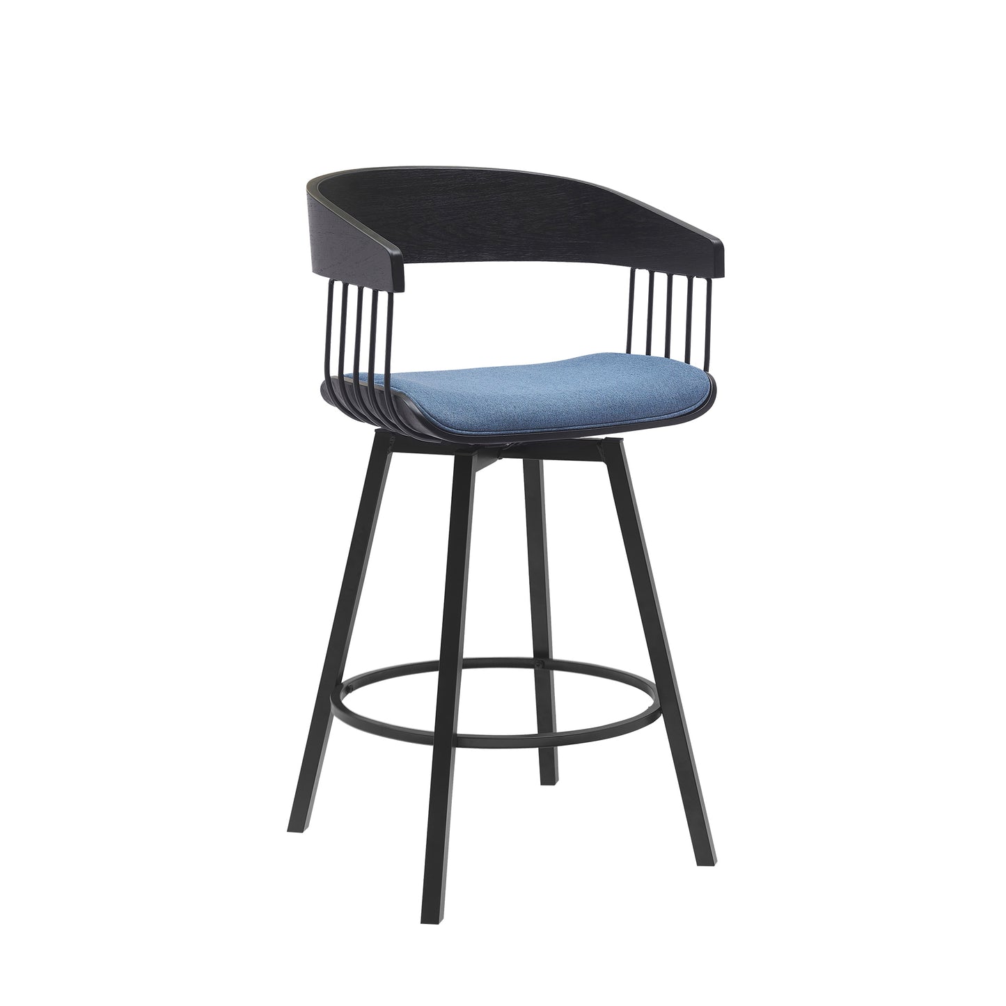 Athena Swivel Wood Counter and Bar Stool with Black Metal Base