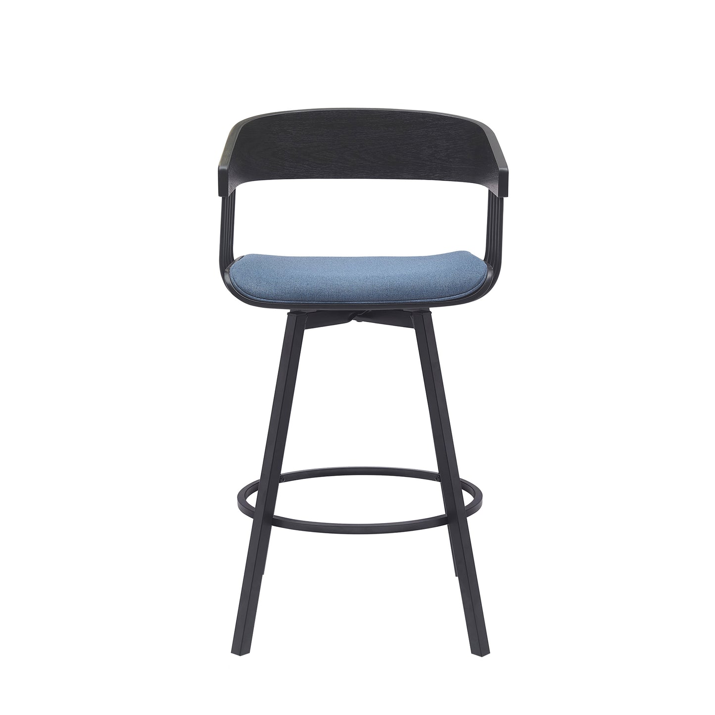 Athena Swivel Wood Counter and Bar Stool with Black Metal Base