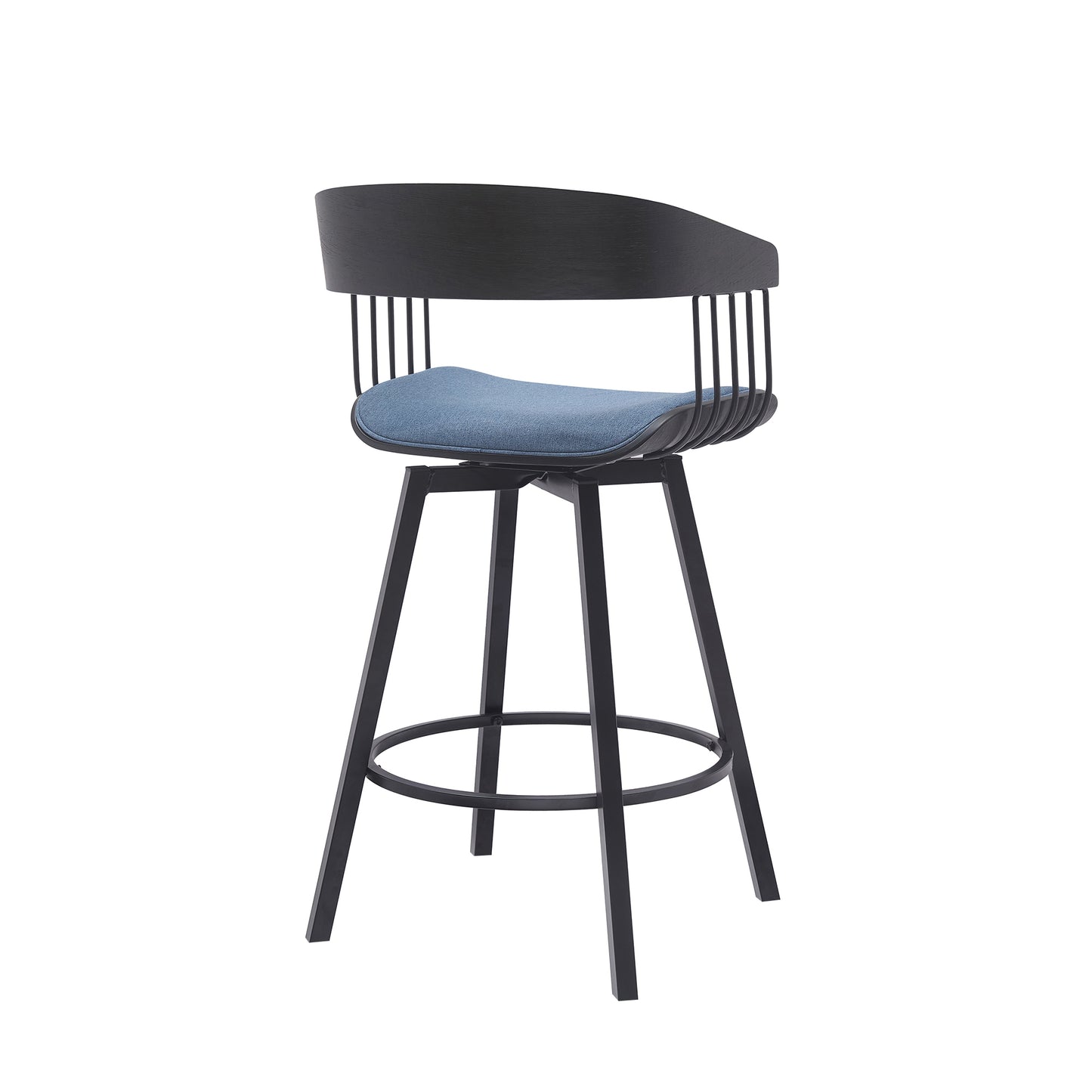 Athena Swivel Wood Counter and Bar Stool with Black Metal Base