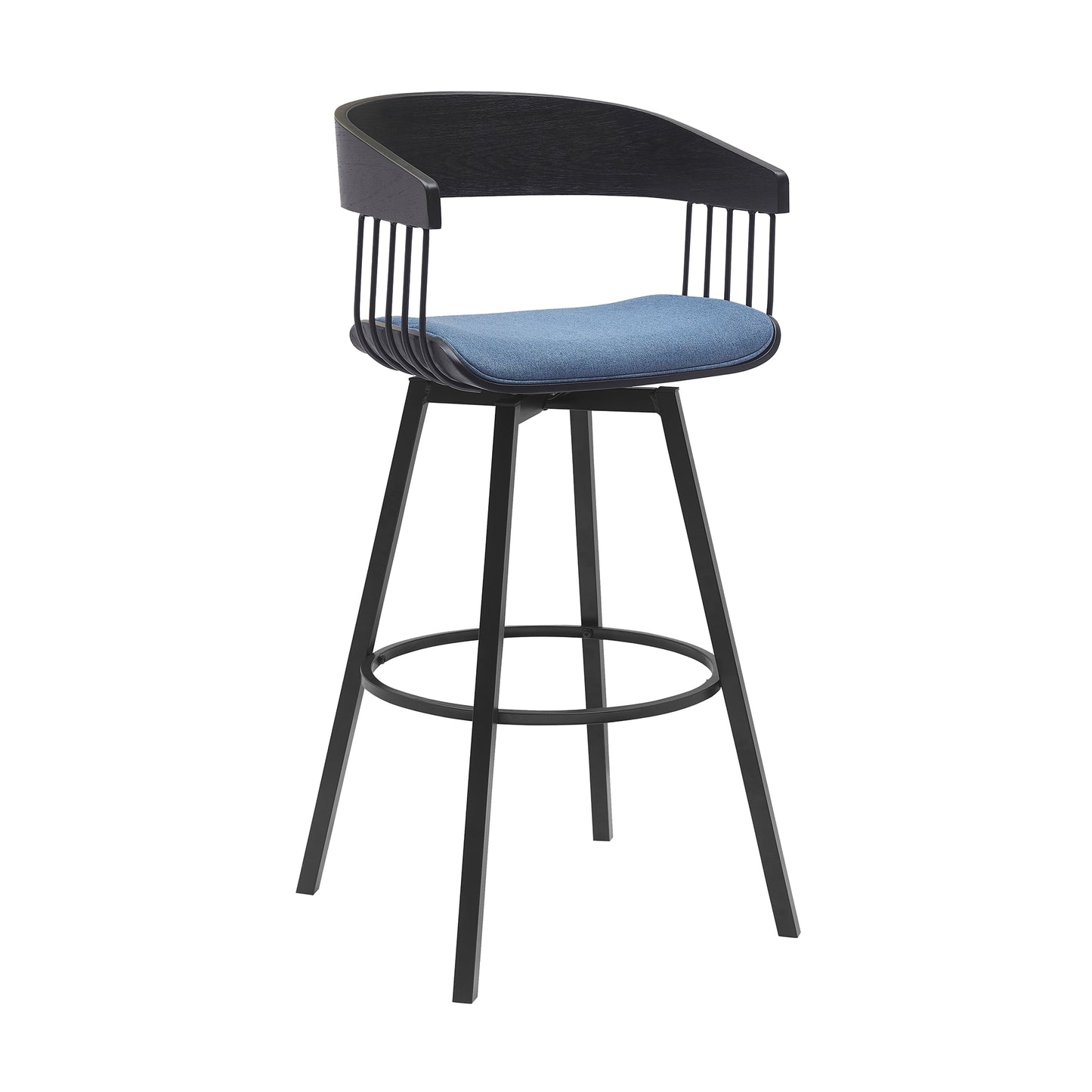 Athena Swivel Wood Counter and Bar Stool with Black Metal Base
