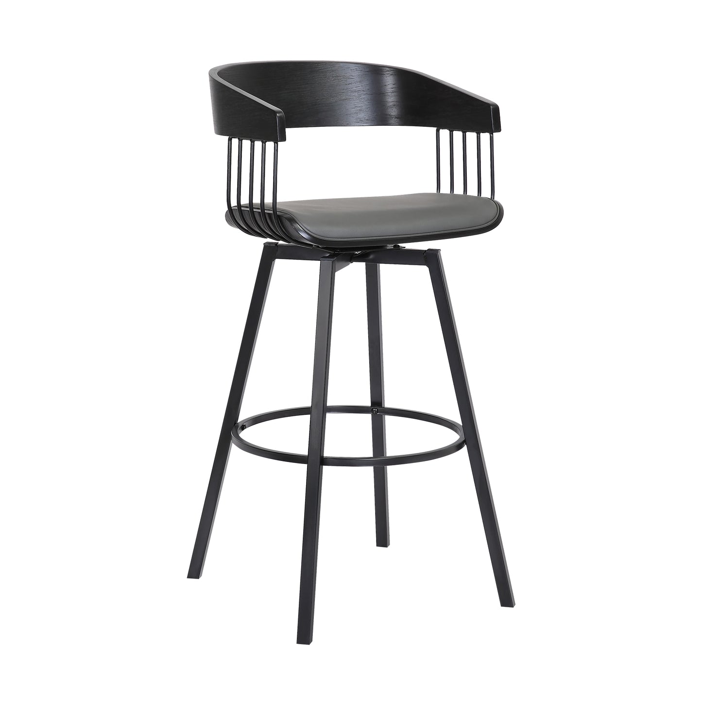 Athena Swivel Wood Counter and Bar Stool with Black Metal Base