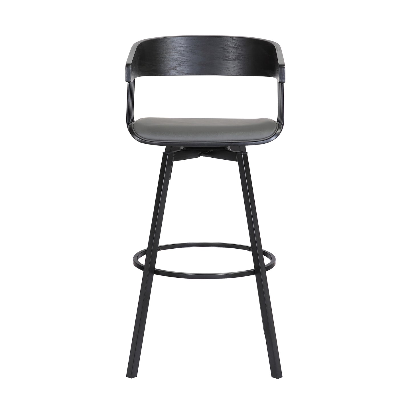 Athena Swivel Wood Counter and Bar Stool with Black Metal Base