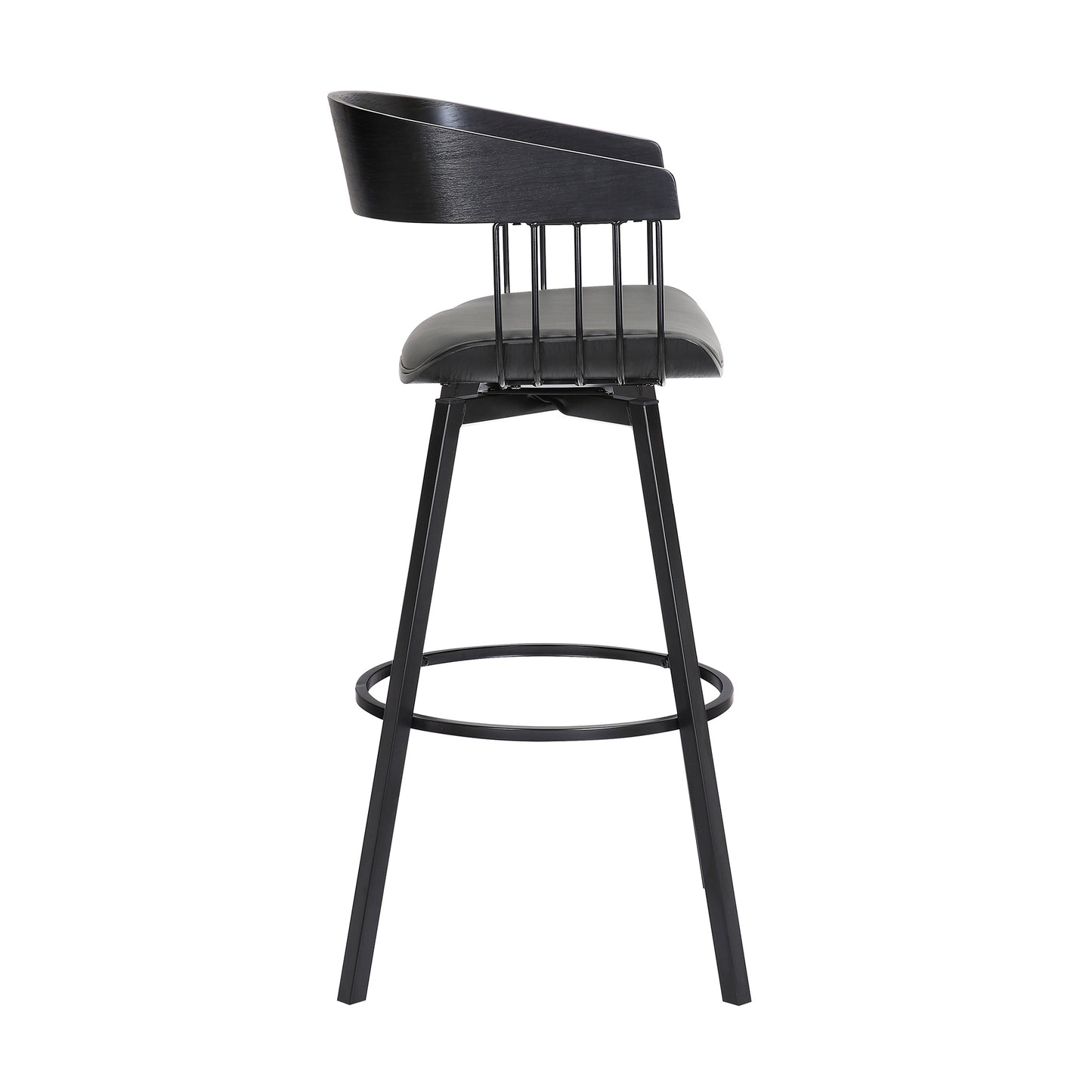 Athena Swivel Wood Counter and Bar Stool with Black Metal Base
