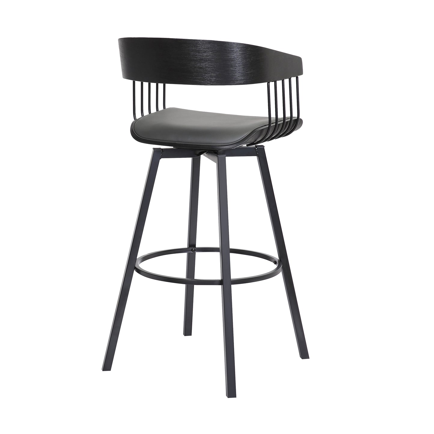 Athena Swivel Wood Counter and Bar Stool with Black Metal Base