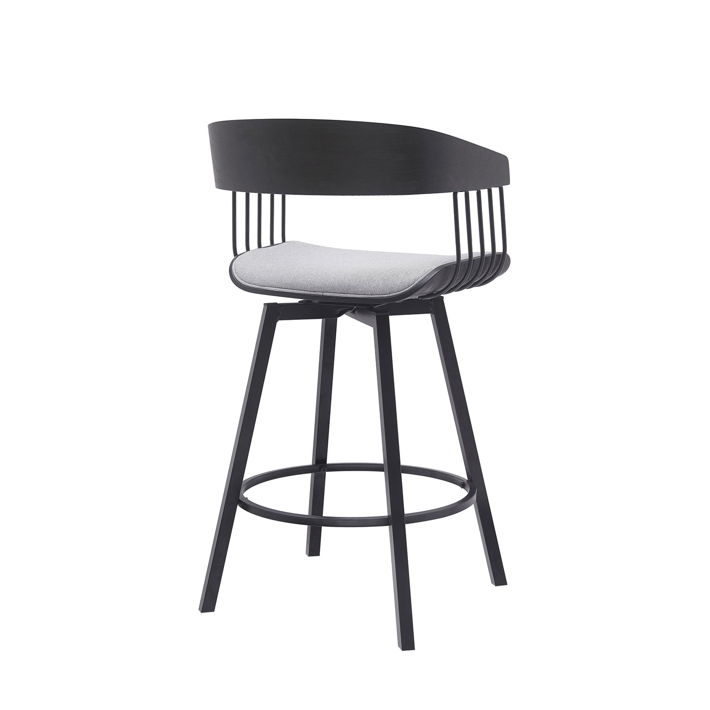 Athena Swivel Wood Counter and Bar Stool with Black Metal Base