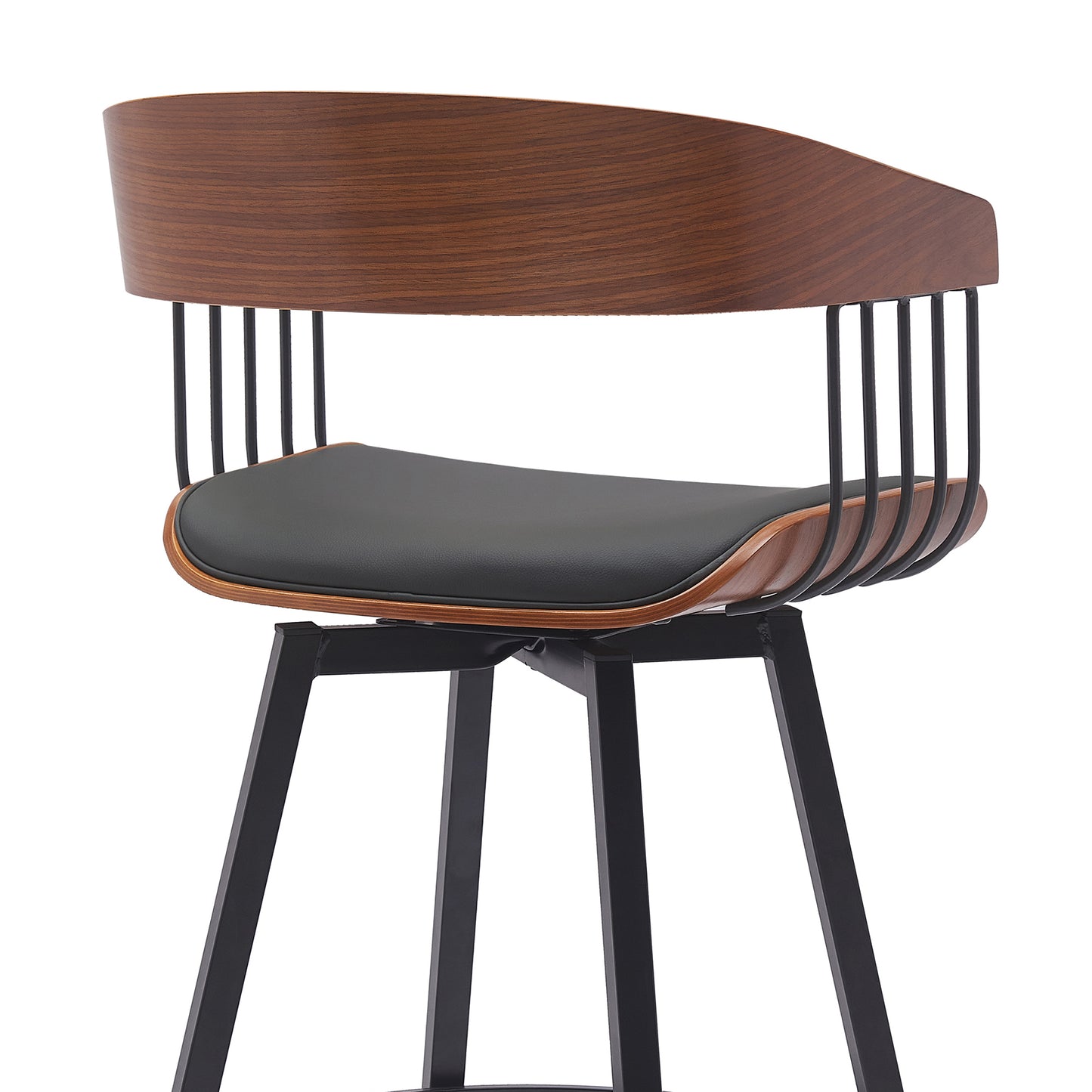 Athena Swivel Wood Counter and Bar Stool with Black Metal Base