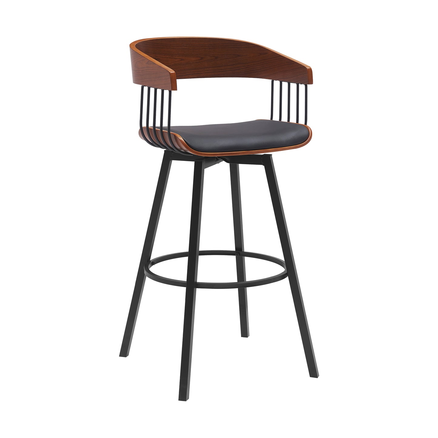 Athena Swivel Wood Counter and Bar Stool with Black Metal Base