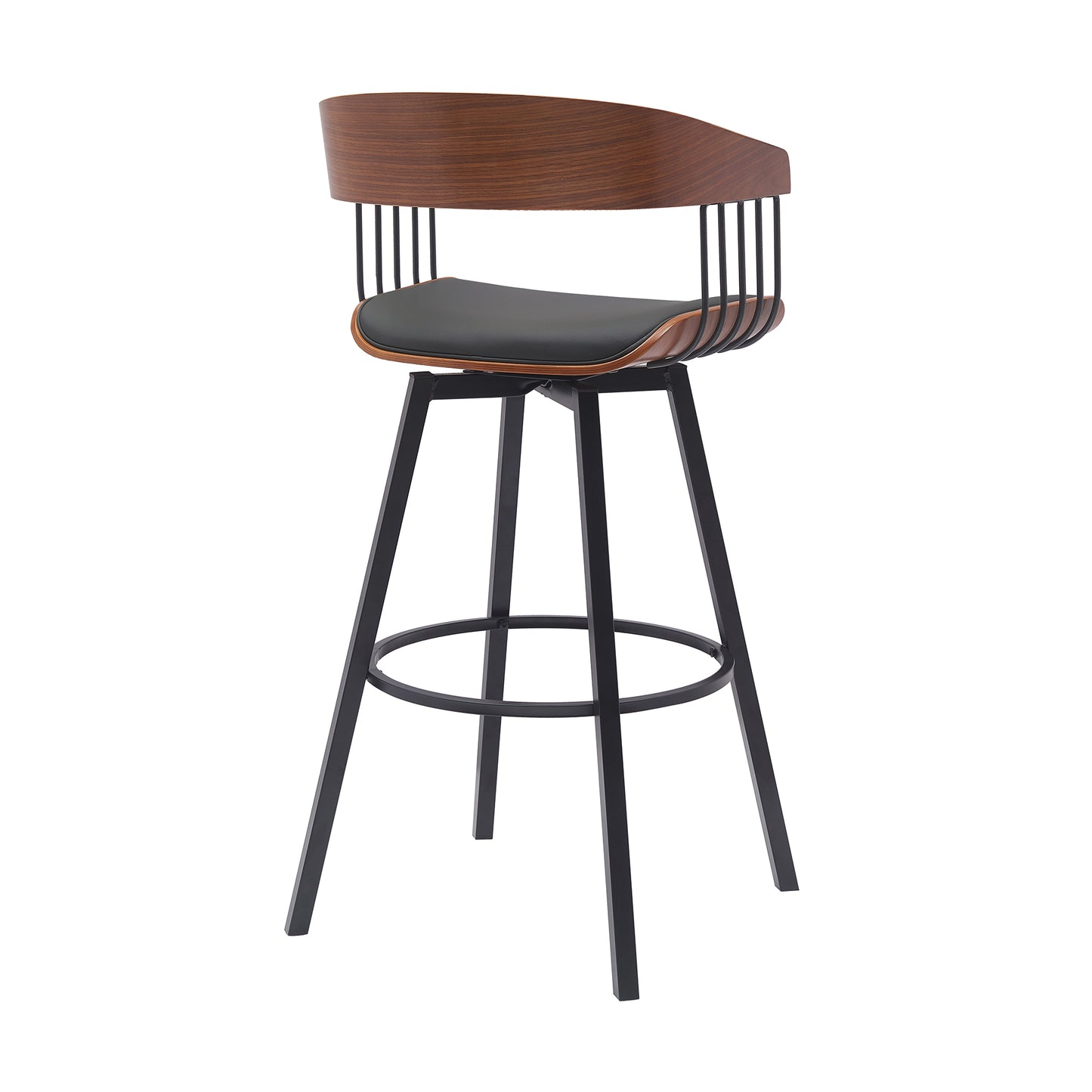 Athena Swivel Wood Counter and Bar Stool with Black Metal Base