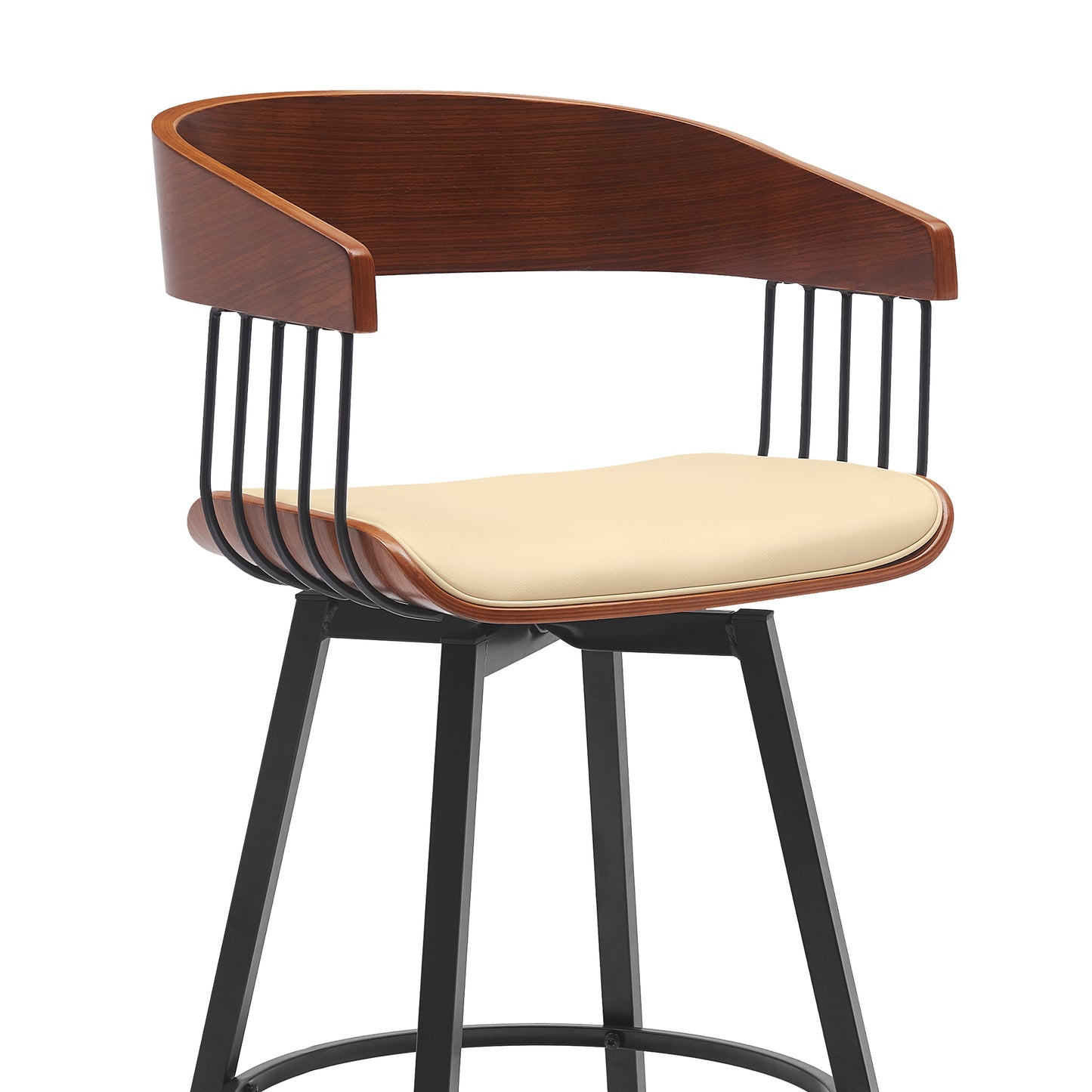 Athena Swivel Wood Counter and Bar Stool with Black Metal Base