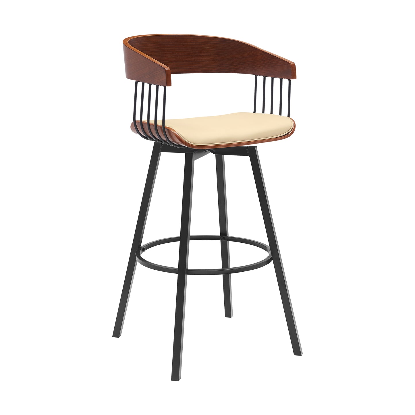 Athena Swivel Wood Counter and Bar Stool with Black Metal Base