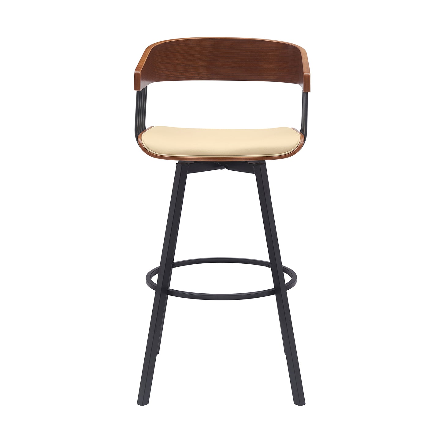 Athena Swivel Wood Counter and Bar Stool with Black Metal Base