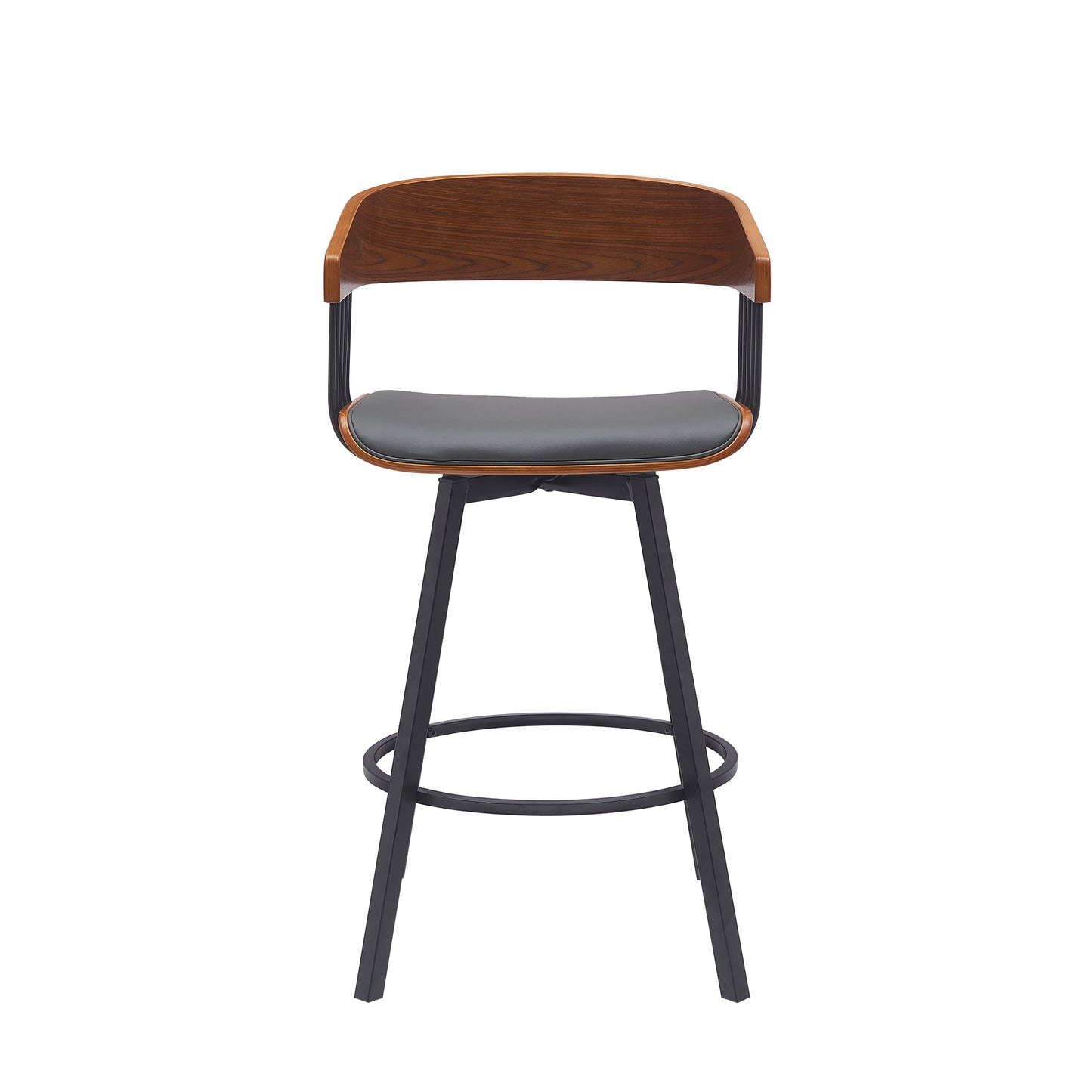 Athena Swivel Wood Counter and Bar Stool with Black Metal Base