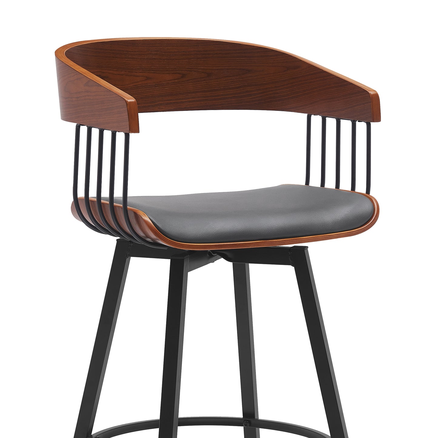 Athena Swivel Wood Counter and Bar Stool with Black Metal Base