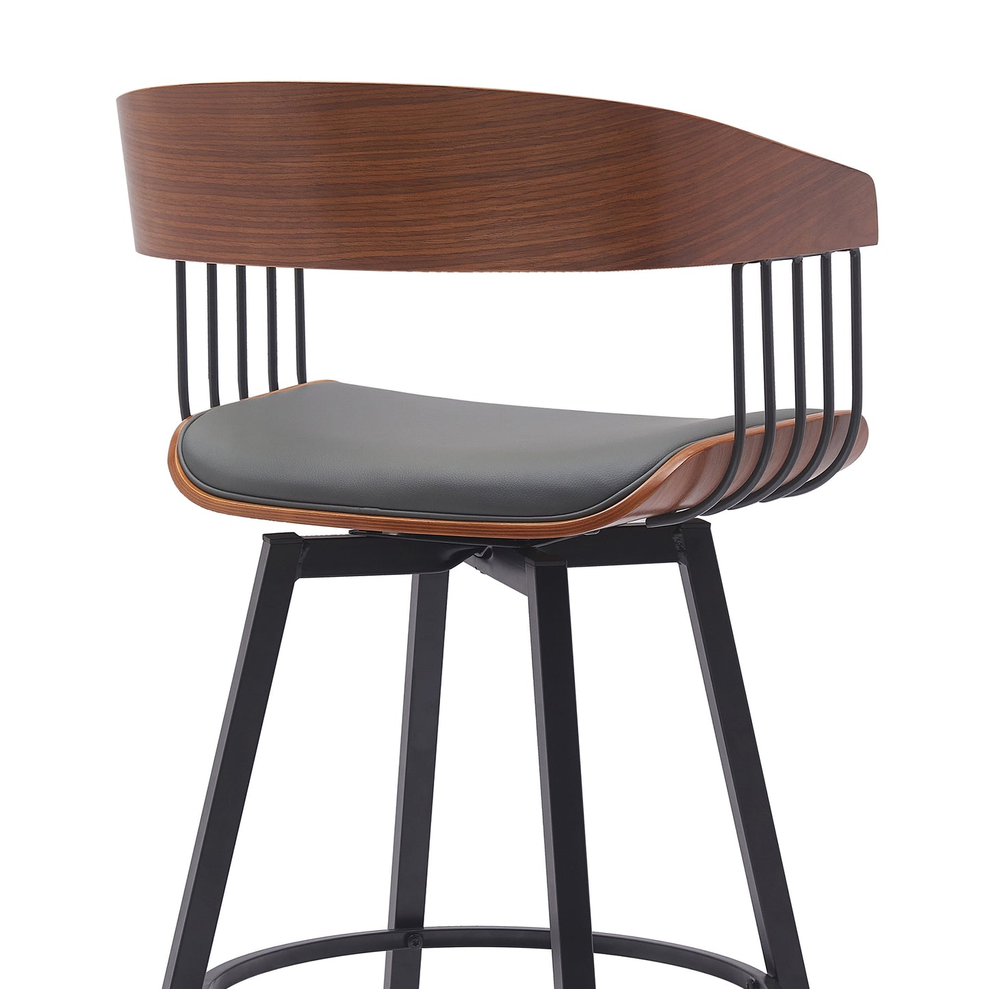 Athena Swivel Wood Counter and Bar Stool with Black Metal Base
