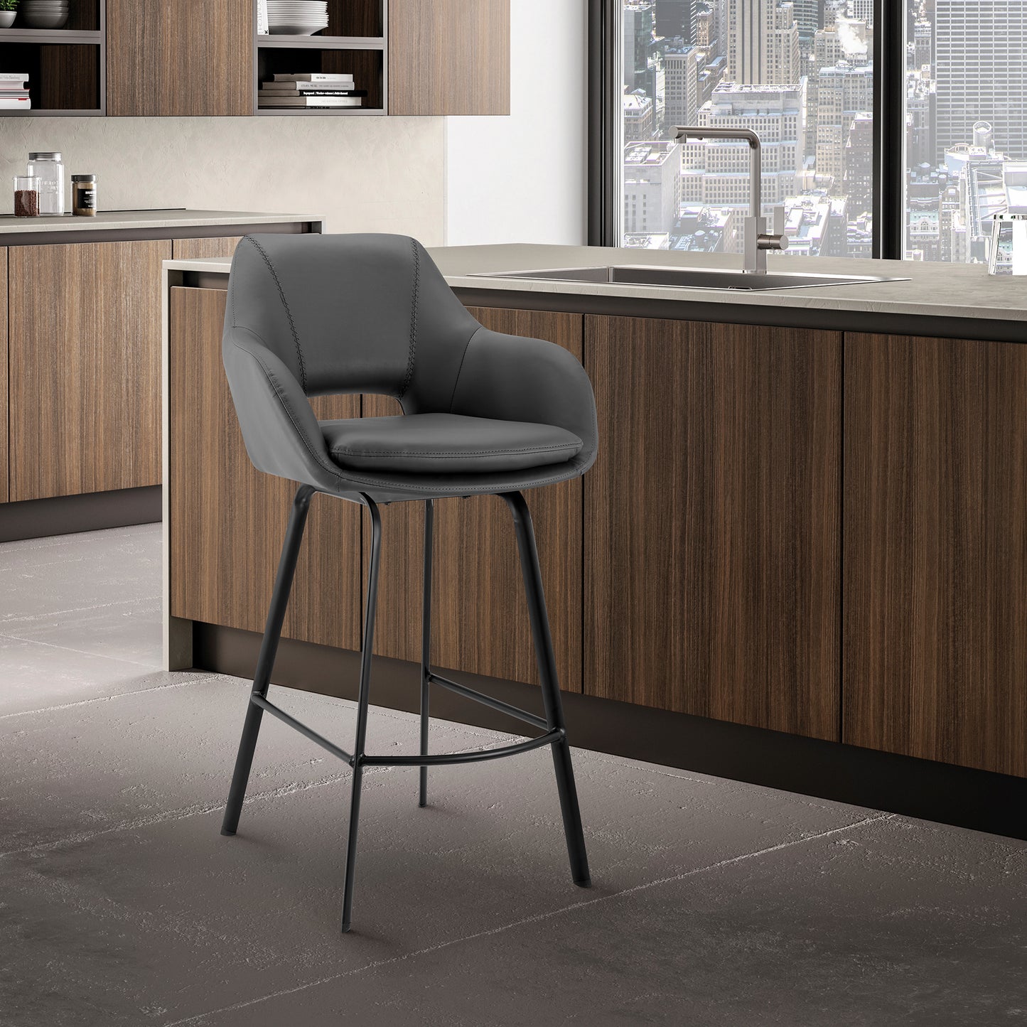 Aura Faux Leather and Metal Swivel Counter and Bar Stool