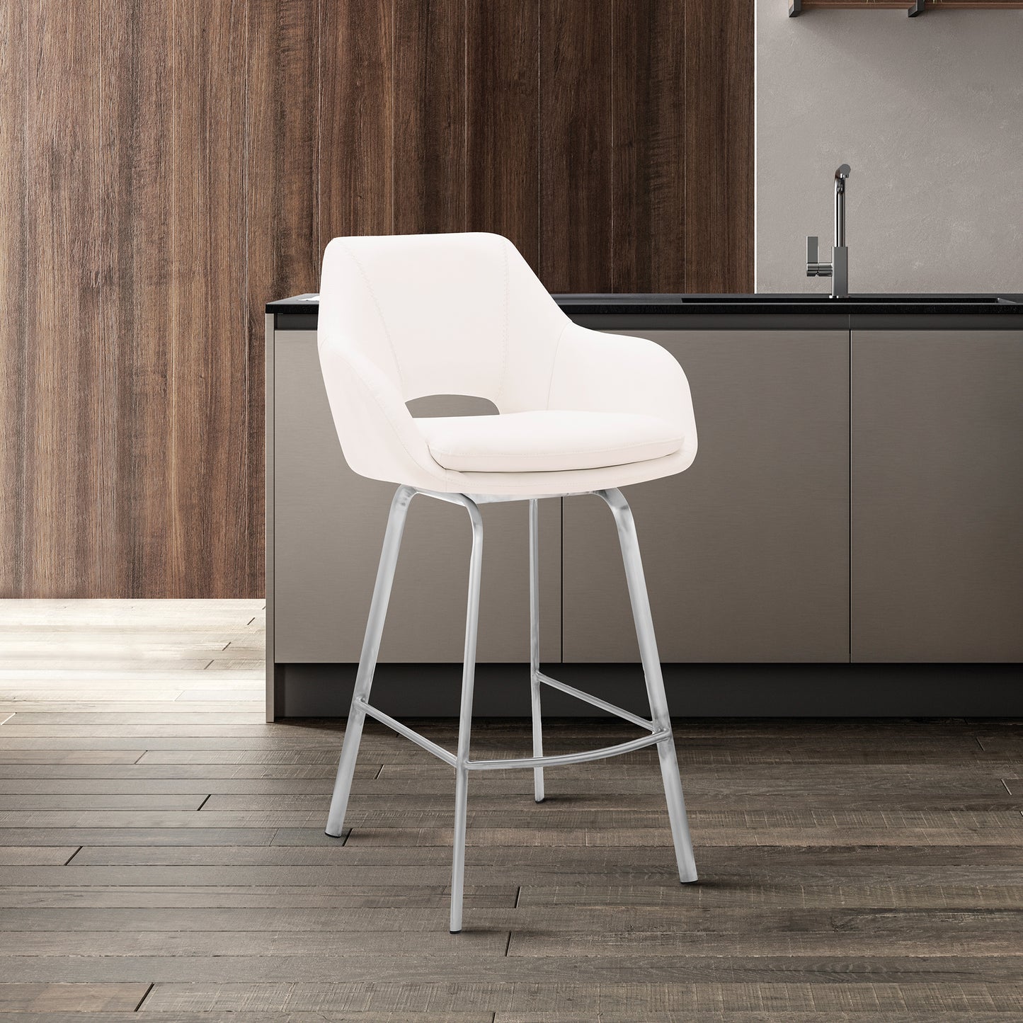 Aura Faux Leather and Metal Swivel Counter and Bar Stool
