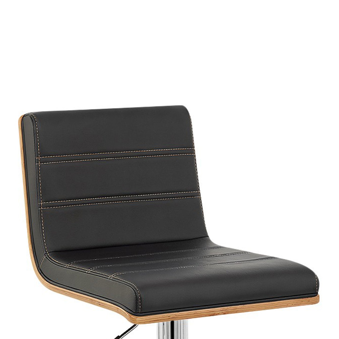 Aubrey Adjustable Height Swivel Faux Leather and Chrome Bar Stool with Walnut Wood
