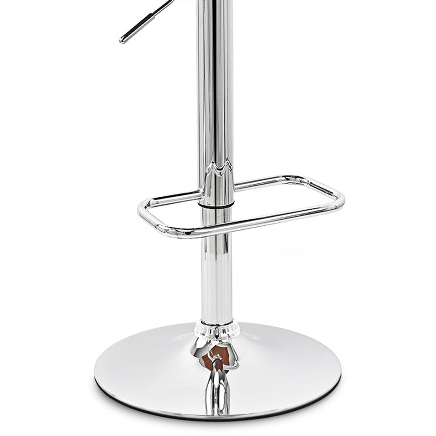 Aubrey Adjustable Height Swivel Faux Leather and Chrome Bar Stool with Walnut Wood