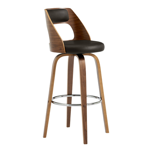 Axel Swivel Counter and Bar Stool in Faux Leather and Walnut Wood