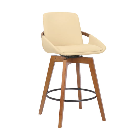 Baylor Faux Leather and Wood Swivel Bar Stool