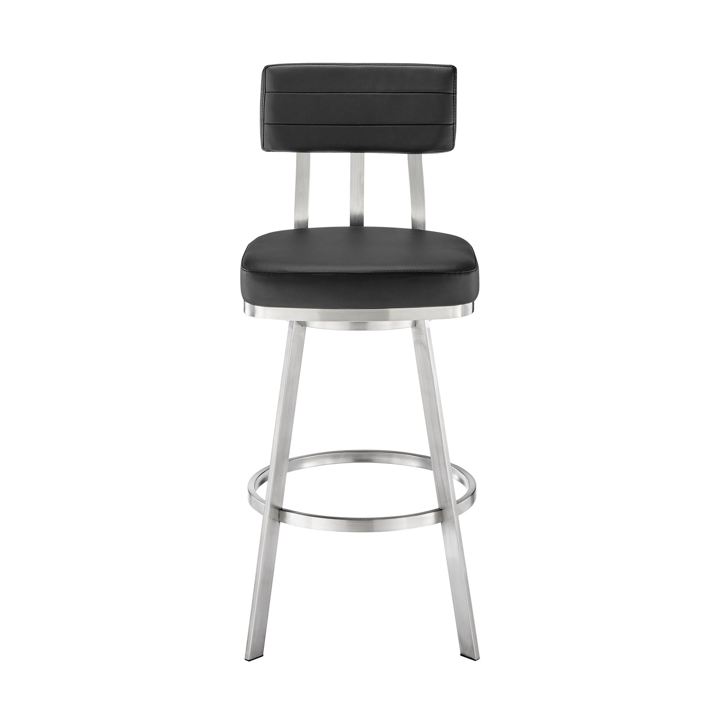 Benjamin 26" Swivel Counter Stool in Brushed Stainless Steel with Black Faux Leather