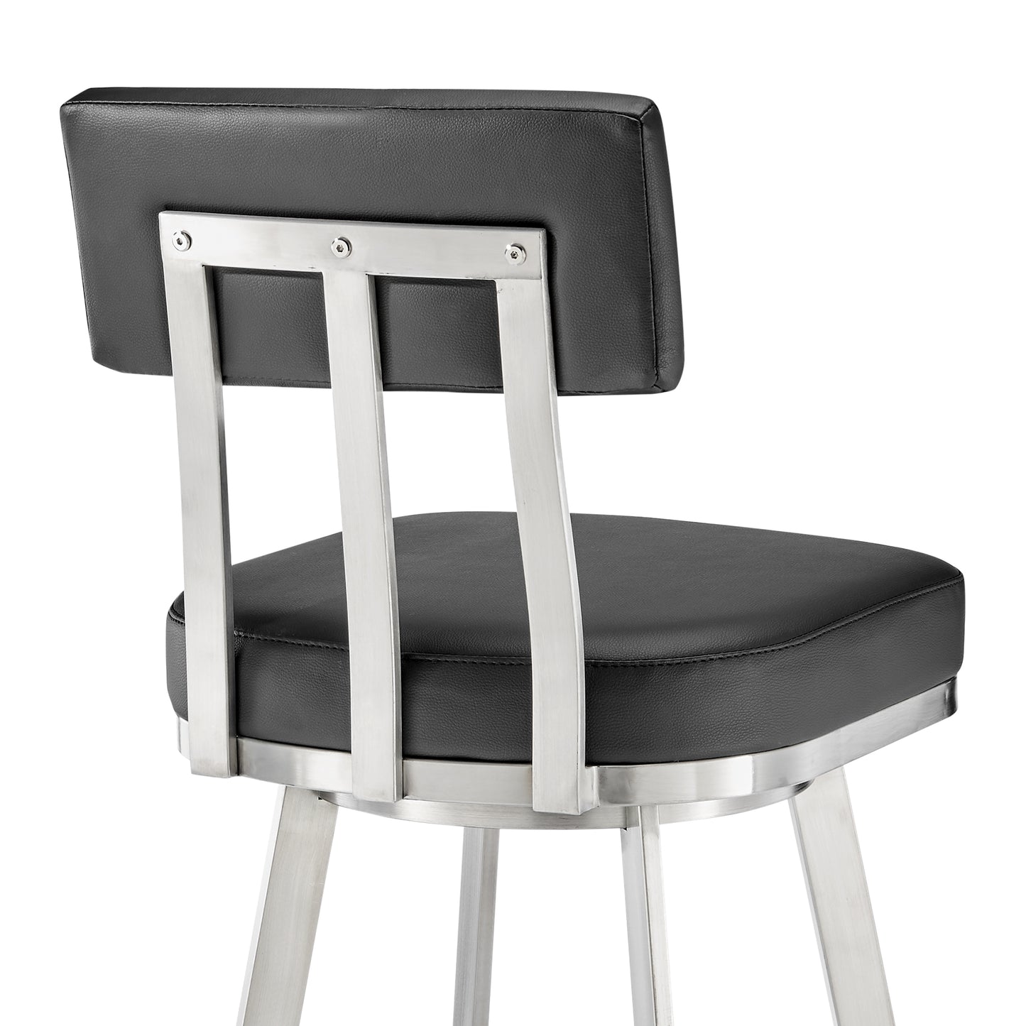Benjamin 30" Swivel Bar Stool in Brushed Stainless Steel with Black Faux Leather