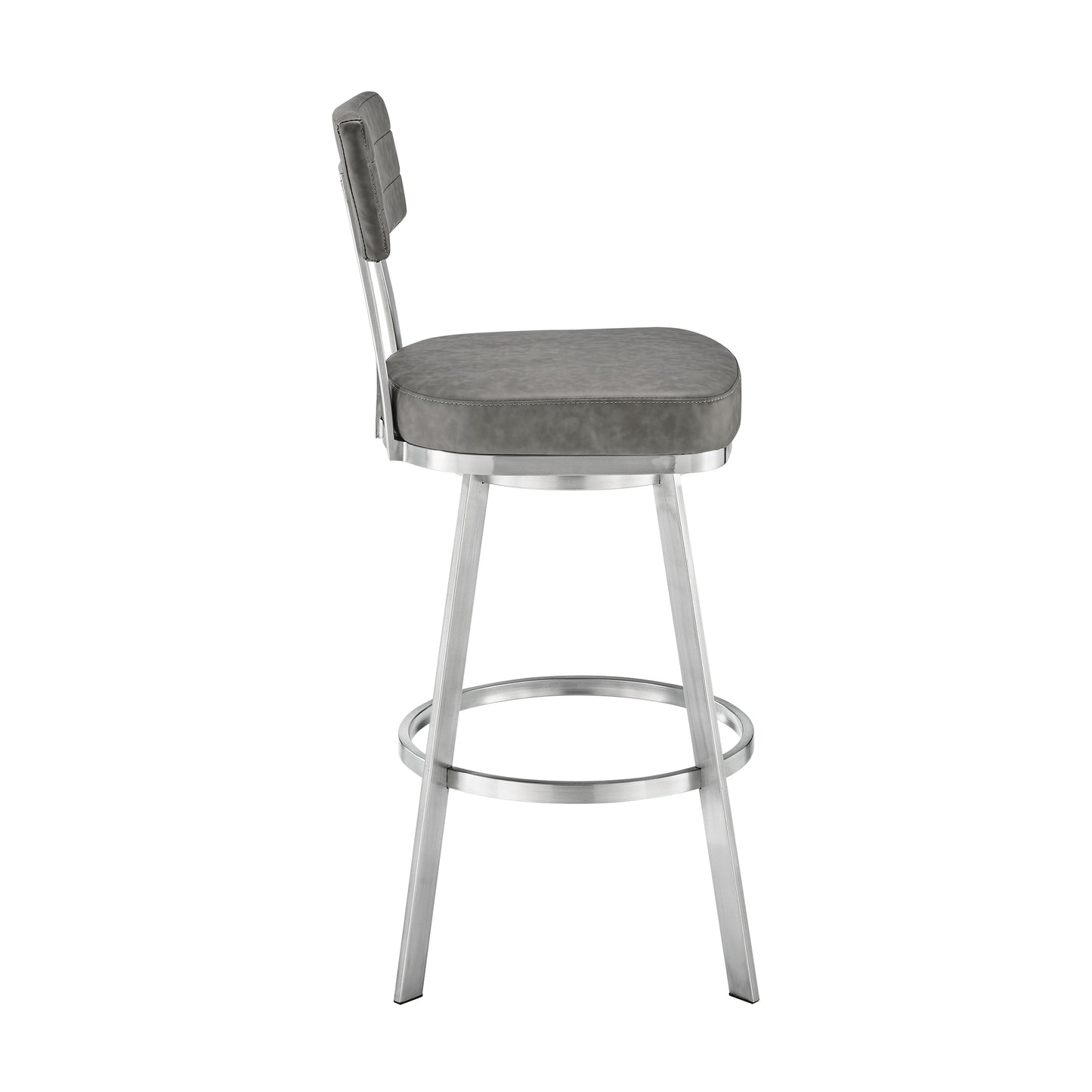 Benjamin 26" Swivel Counter Stool in Brushed Stainless Steel with Gray Faux Leather