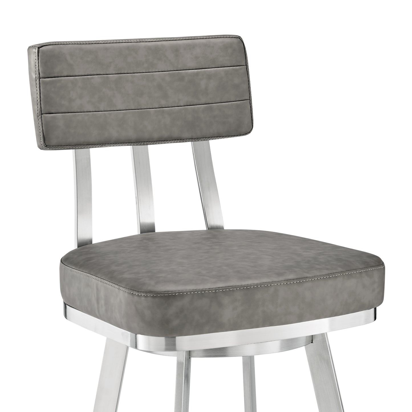 Benjamin 26" Swivel Counter Stool in Brushed Stainless Steel with Gray Faux Leather