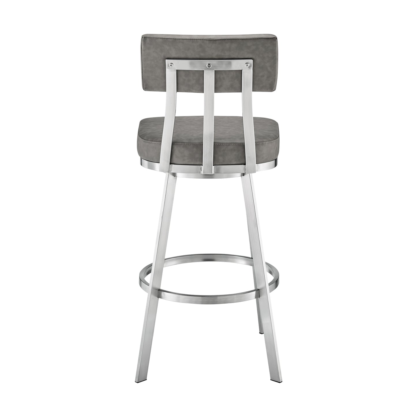 Benjamin 30" Swivel Bar Stool in Brushed Stainless Steel with Gray Faux Leather