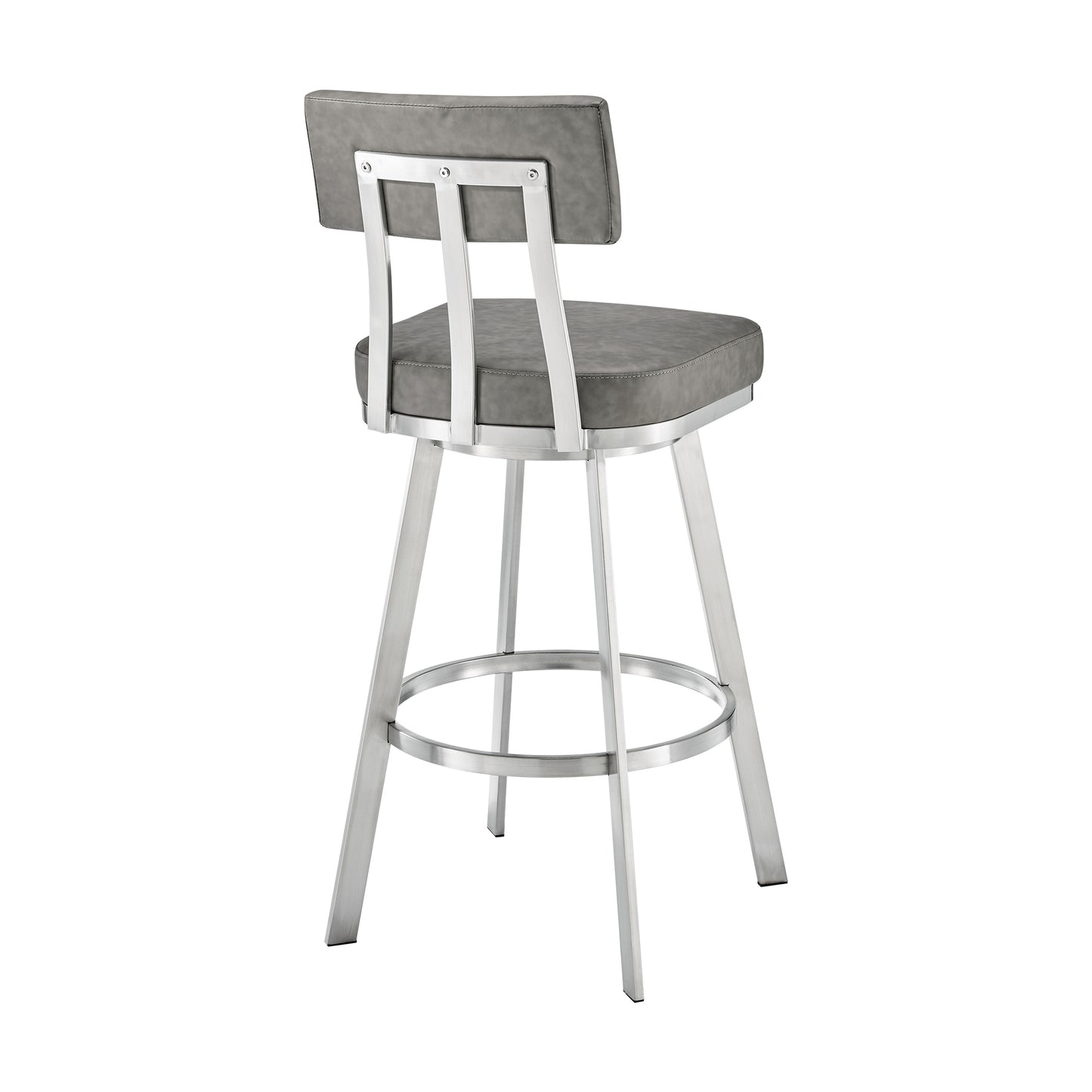 Benjamin 30" Swivel Bar Stool in Brushed Stainless Steel with Gray Faux Leather