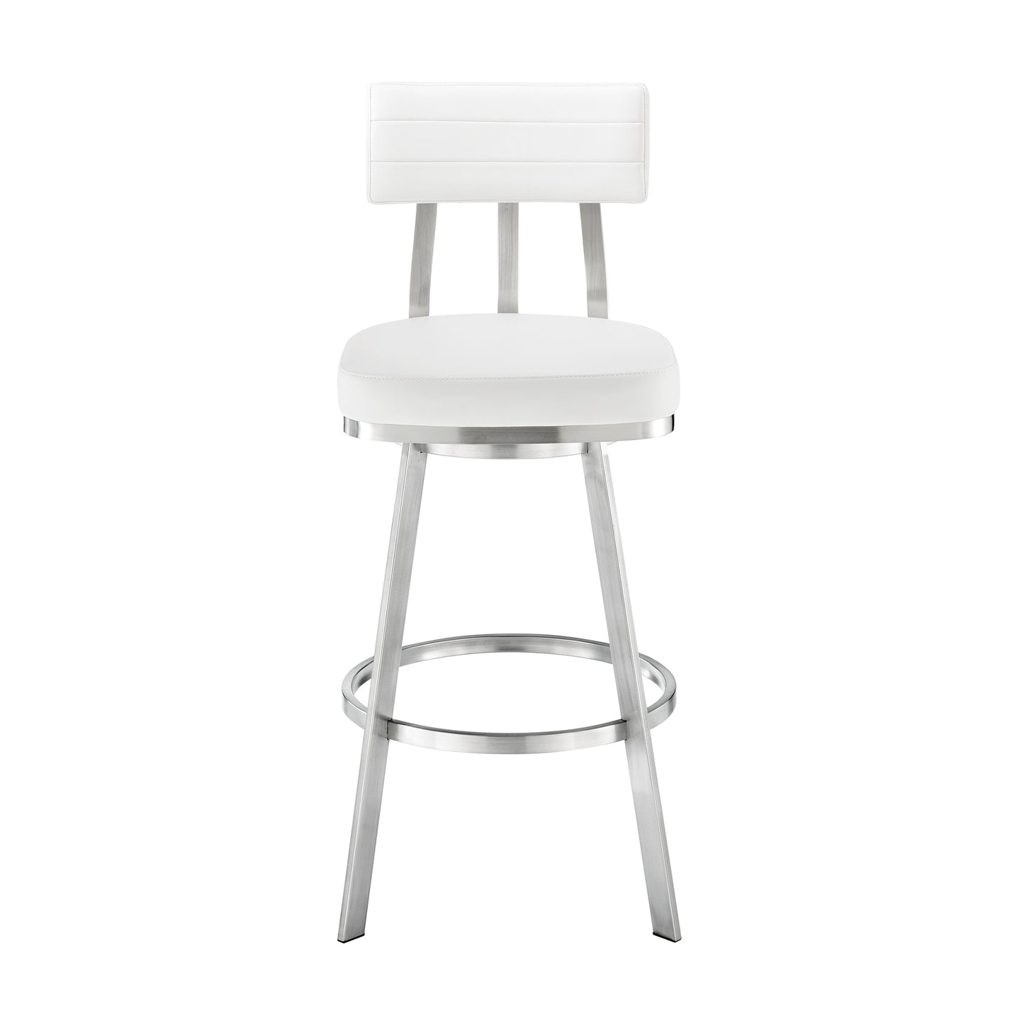 Benjamin Swivel Counter and Bar Stool in Brushed Stainless Steel with Faux Leather