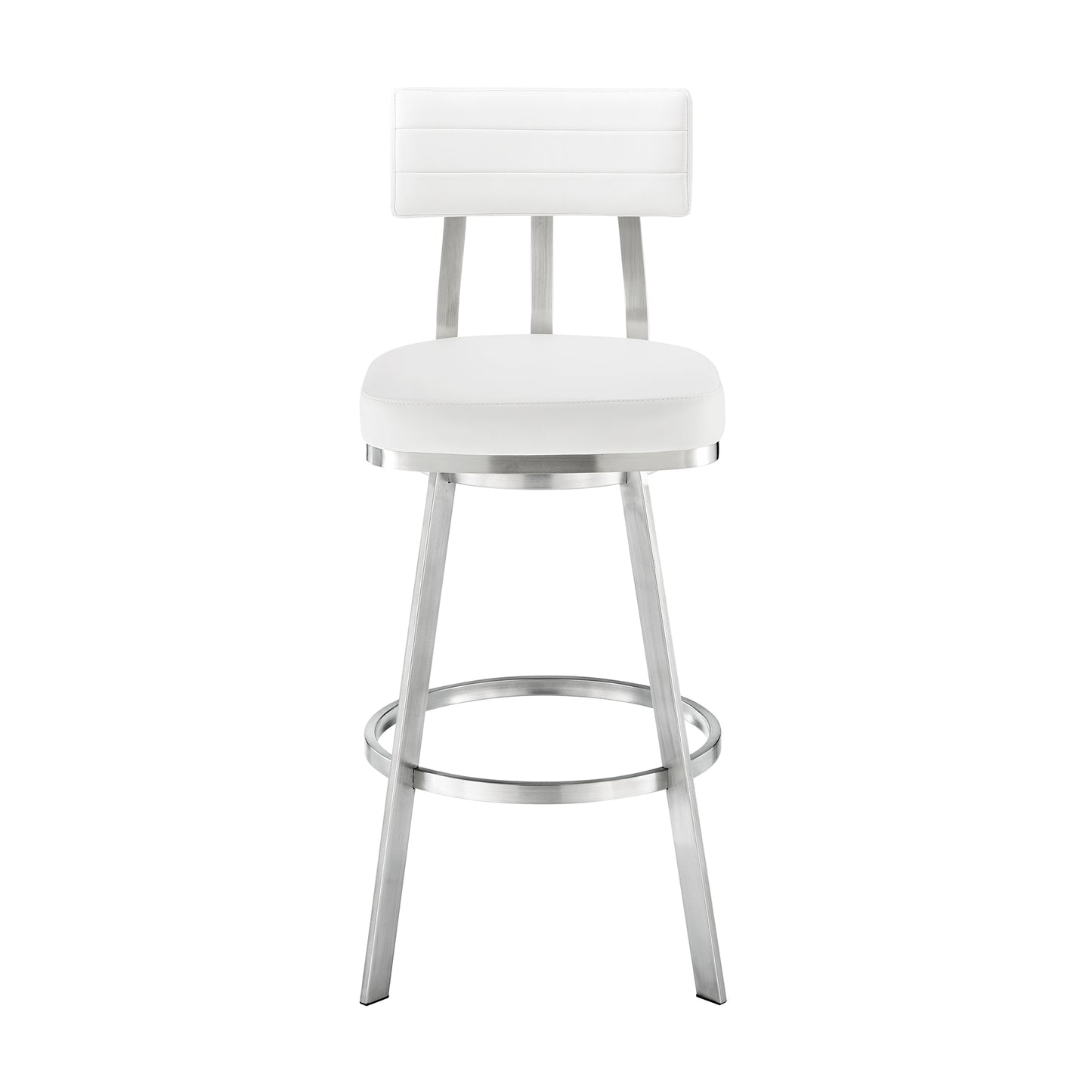 Benjamin 30" Swivel Bar Stool in Brushed Stainless Steel with White Faux Leather