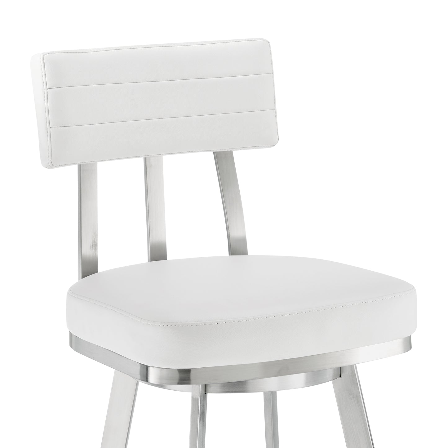 Benjamin 30" Swivel Bar Stool in Brushed Stainless Steel with White Faux Leather