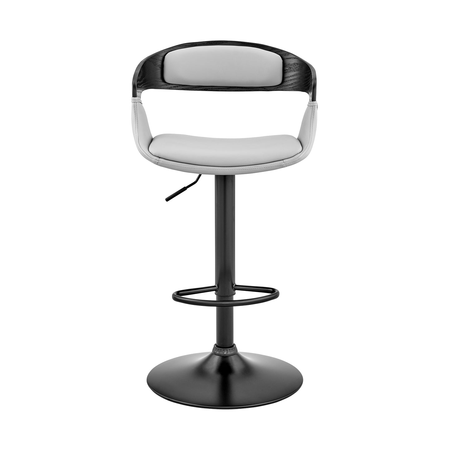 Benson Adjustable Faux Leather and Wood Bar Stool with Black and Chrome Base