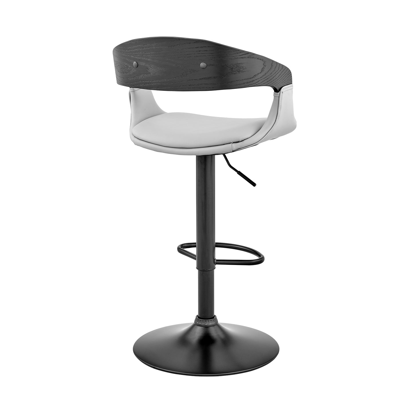 Benson Adjustable Faux Leather and Wood Bar Stool with Black and Chrome Base