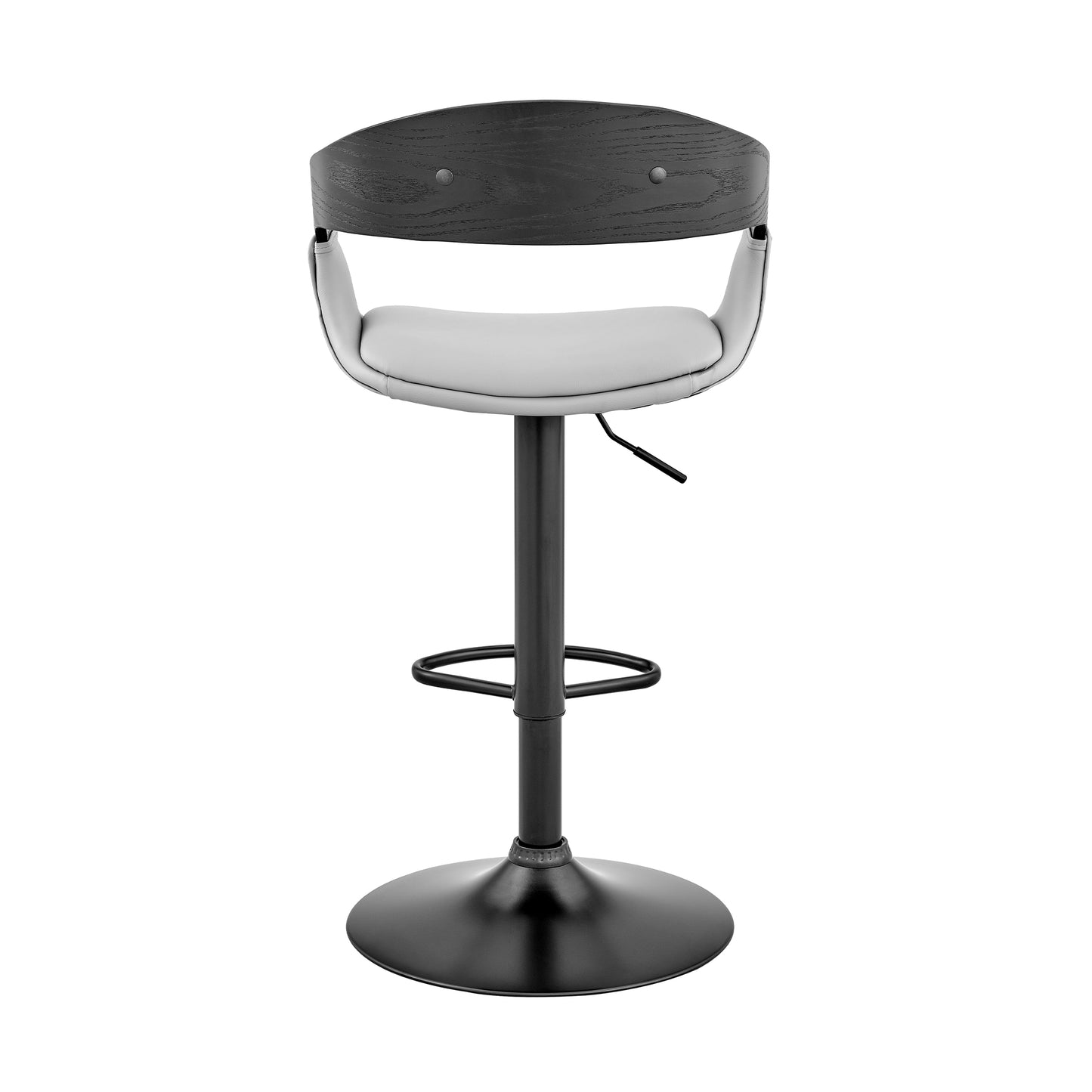 Benson Adjustable Faux Leather and Wood Bar Stool with Black and Chrome Base