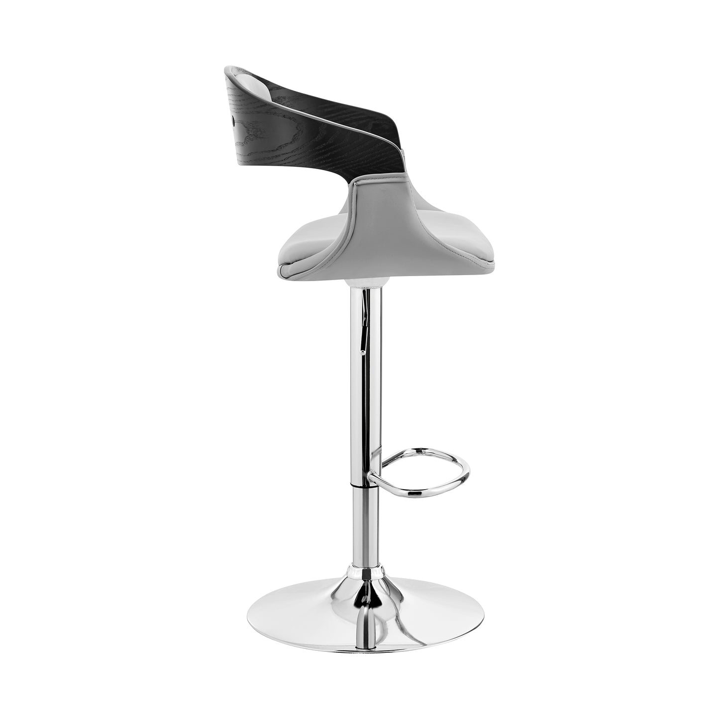 Benson Adjustable Faux Leather and Wood Bar Stool with Black and Chrome Base
