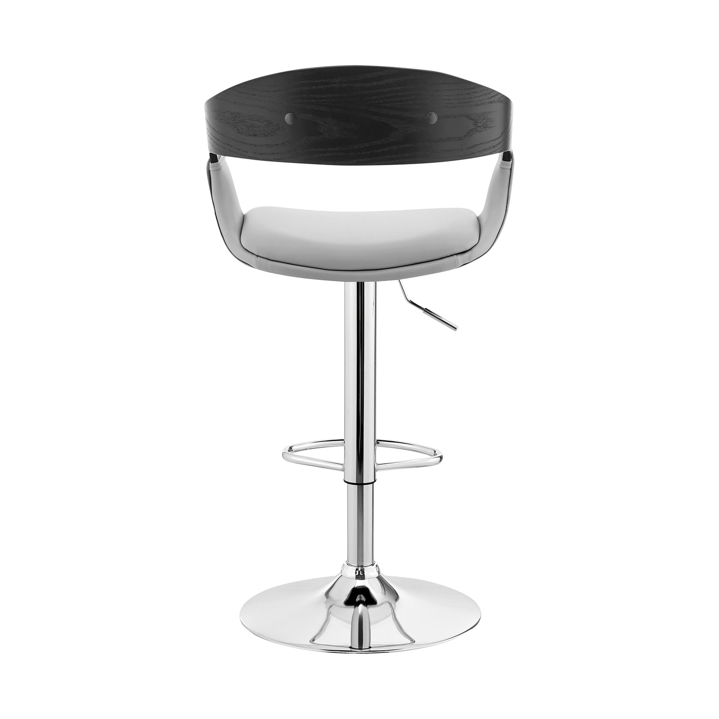 Benson Adjustable Faux Leather and Wood Bar Stool with Black and Chrome Base