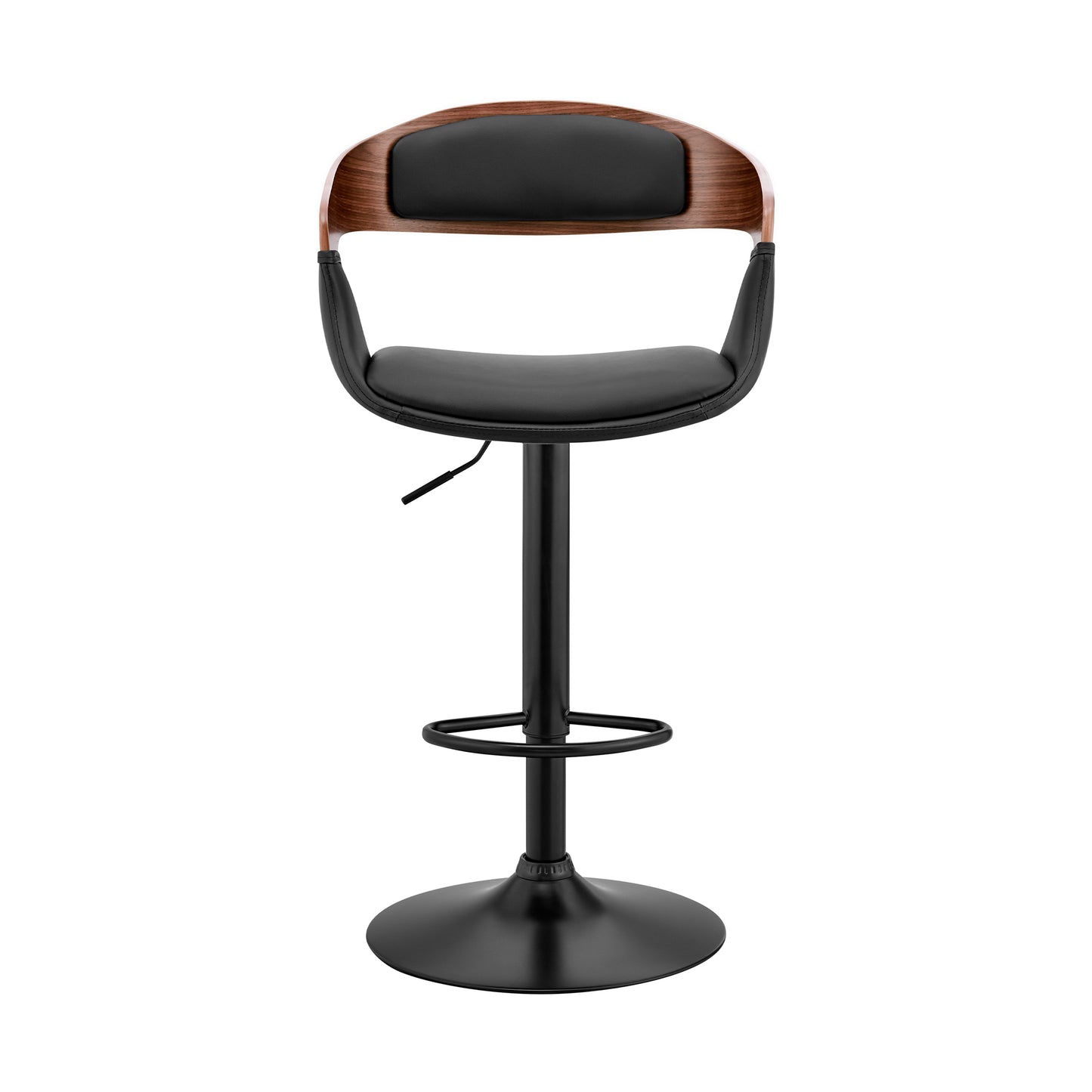 Benson Adjustable Faux Leather and Wood Bar Stool with Black and Chrome Base