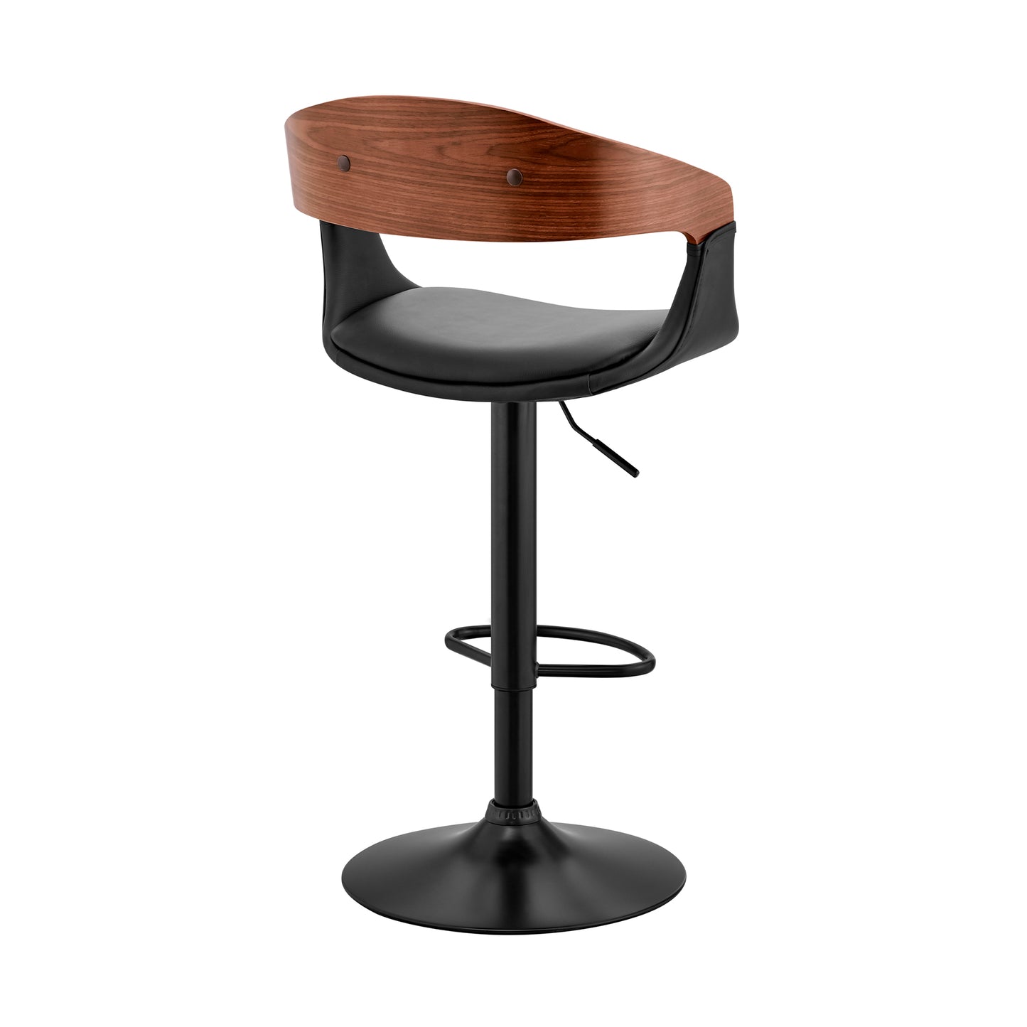 Benson Adjustable Faux Leather and Wood Bar Stool with Black and Chrome Base