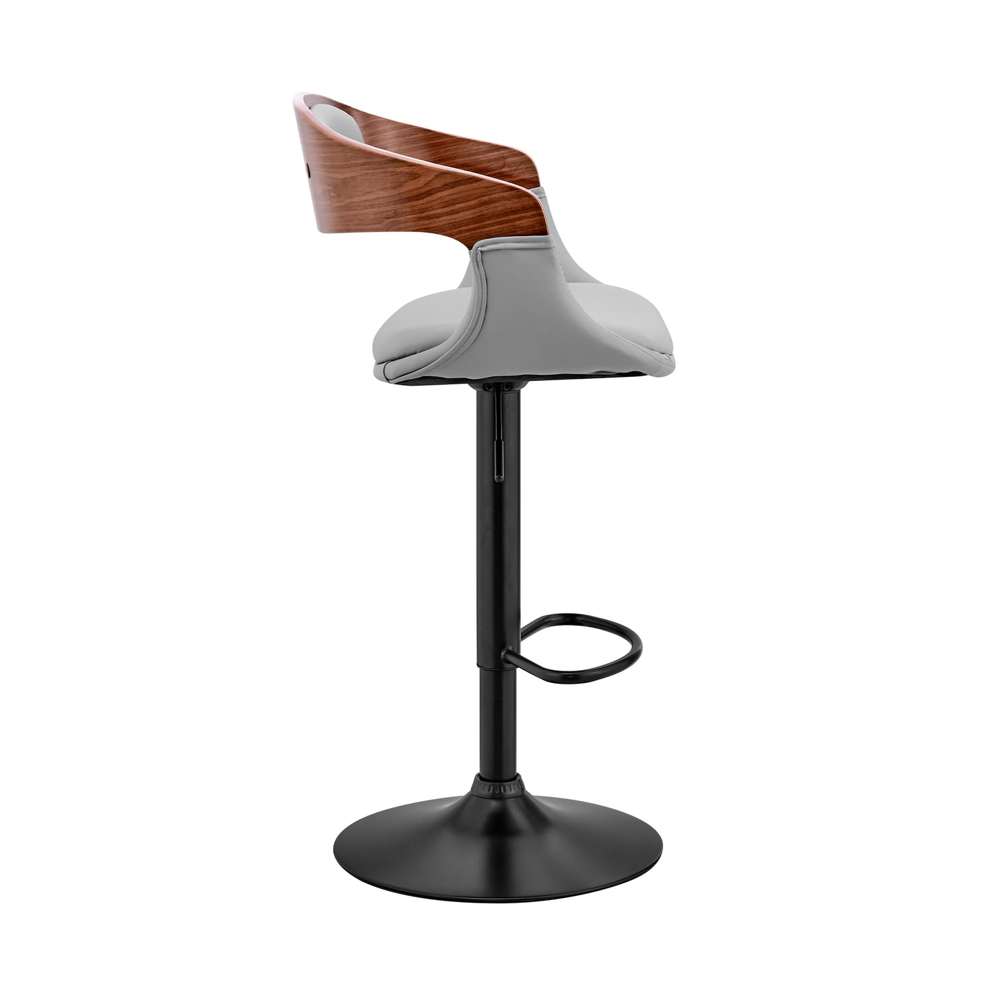 Benson Adjustable Faux Leather and Wood Bar Stool with Black and Chrome Base