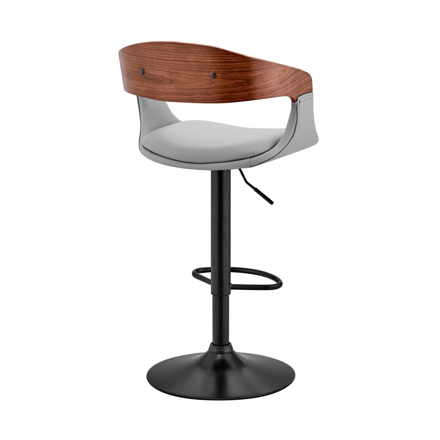 Benson Adjustable Faux Leather and Wood Bar Stool with Black and Chrome Base