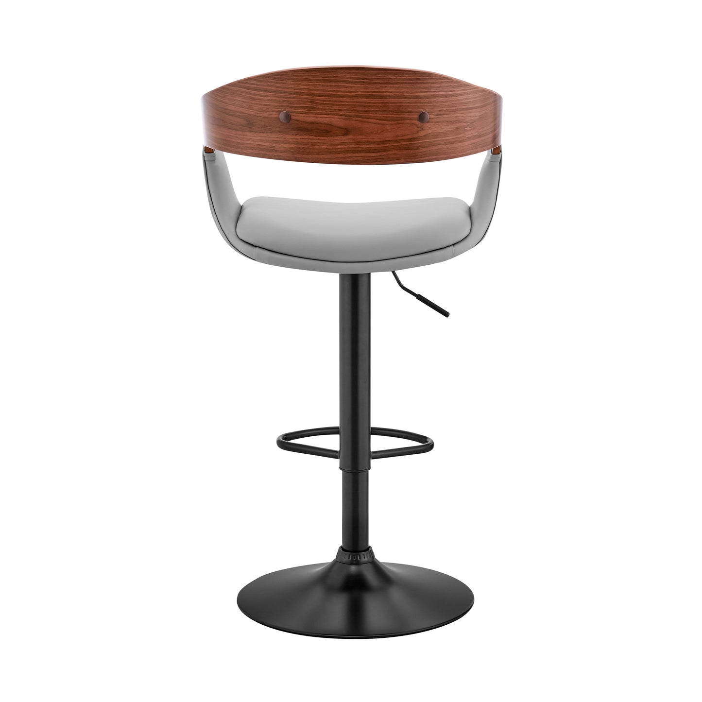 Benson Adjustable Faux Leather and Wood Bar Stool with Black and Chrome Base