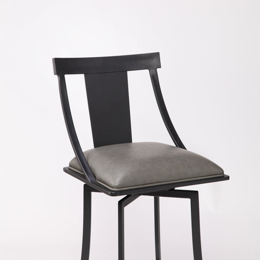 Brisbane Contemporary Bar Height Barstool in Matte Black Finish and Vintage Gray Faux Leather